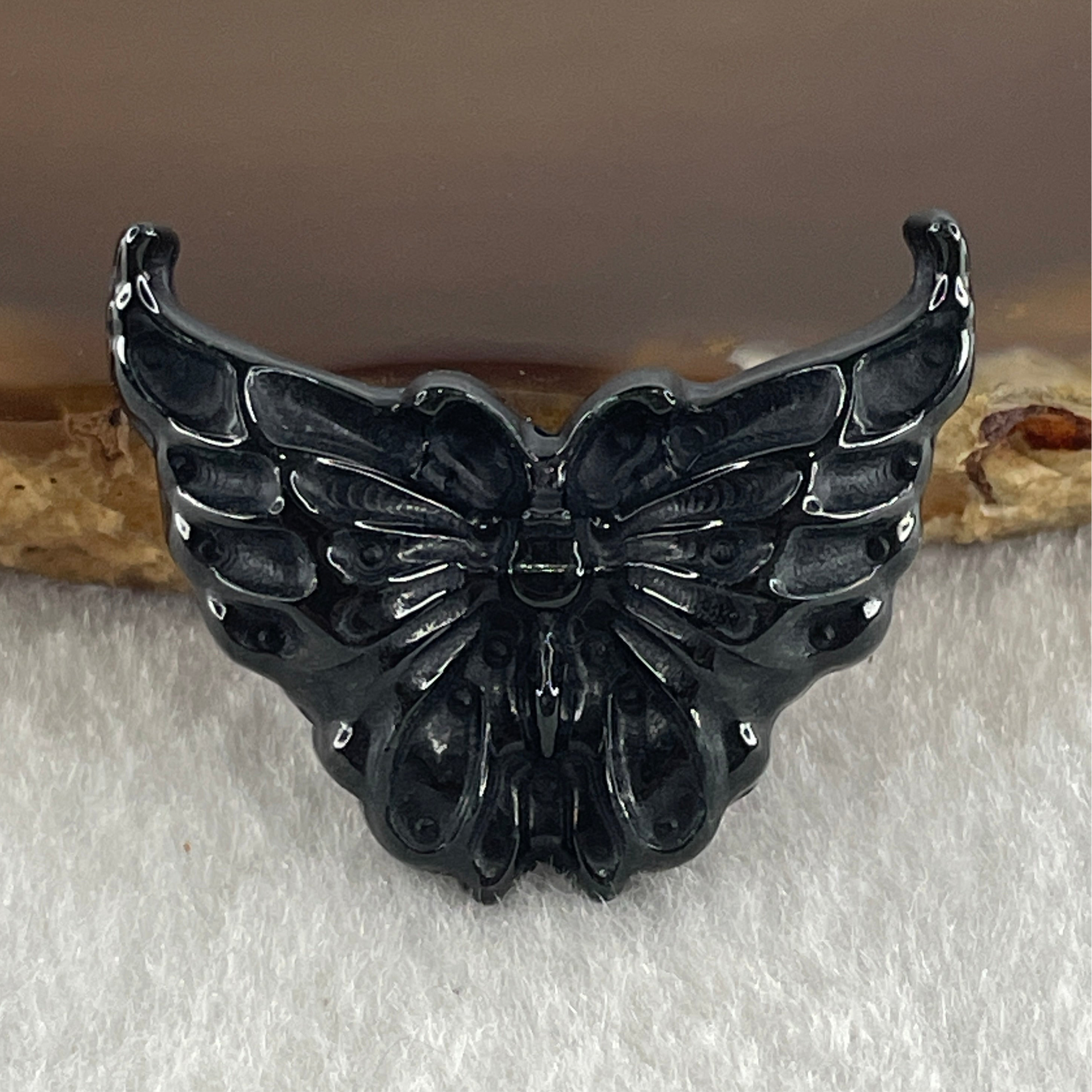 Type A Opaque Black Omphacite Butterfly Pendant Charm 5.11g 29.8 by 23.3 by 6.0mm - Huangs Jadeite and Jewelry Pte Ltd