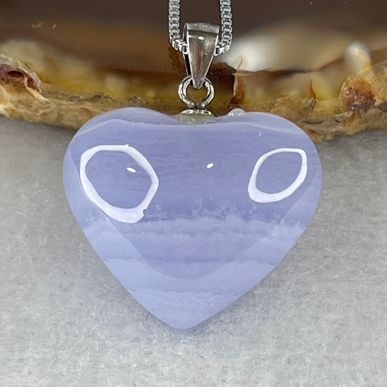 Natural Blue Lace Agate Necklace Heart Shape in S925 Sliver 5.49g 46cm 17.1 by 19.4 by 7.9mm - Huangs Jadeite and Jewelry Pte Ltd