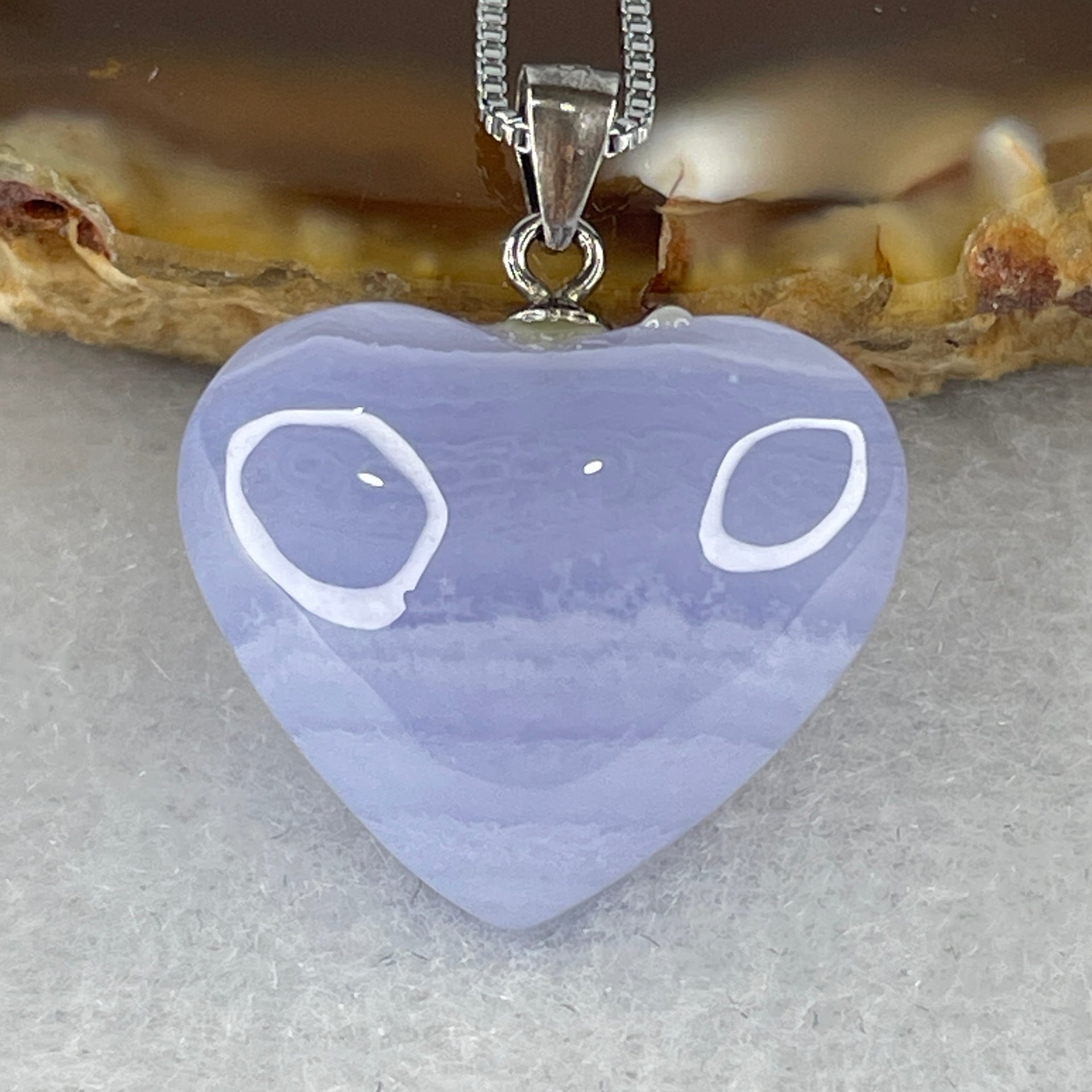 Natural Blue Lace Agate Necklace Heart Shape in S925 Sliver 5.49g 46cm 17.1 by 19.4 by 7.9mm - Huangs Jadeite and Jewelry Pte Ltd