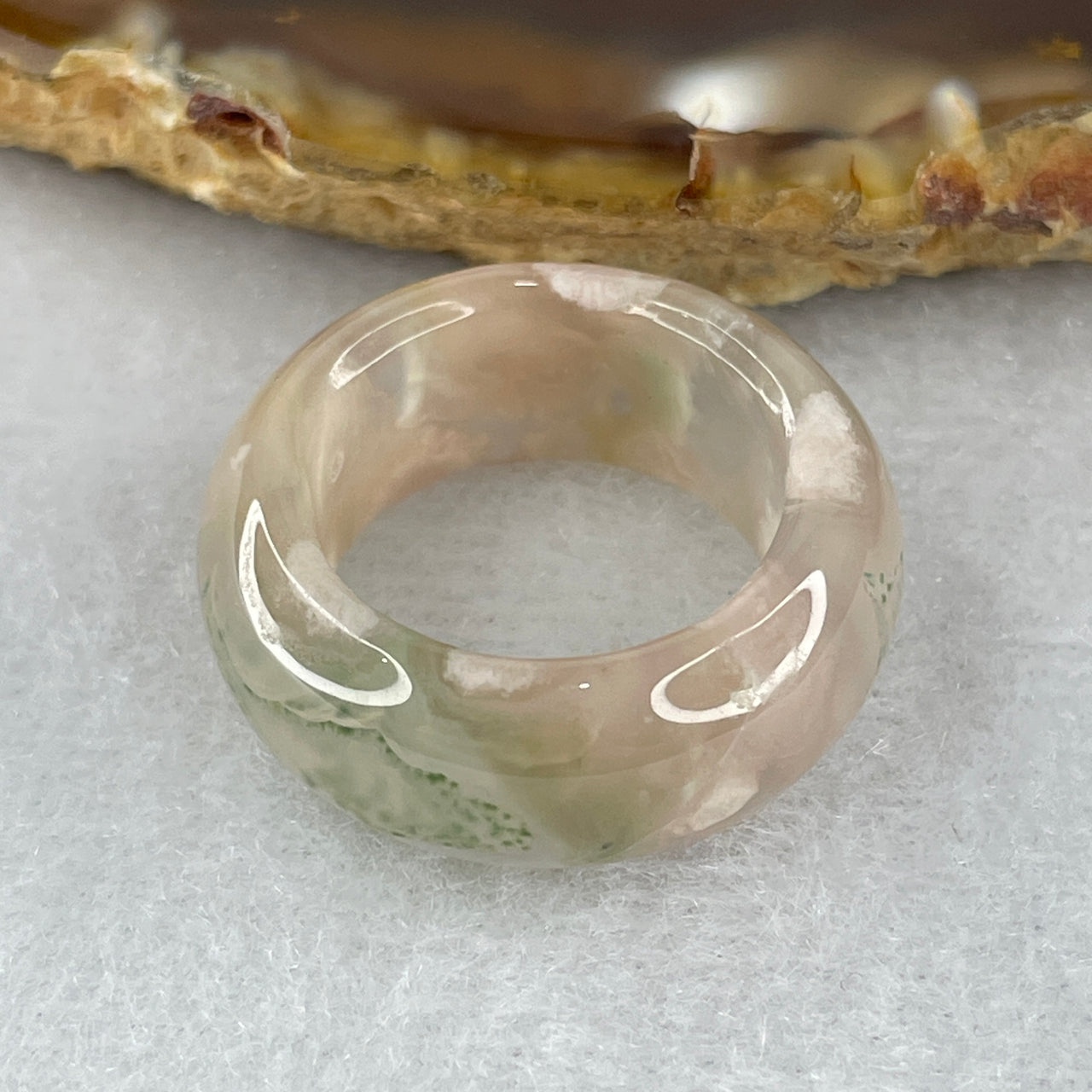Natural Pinkish with Green Flower Agate Ring 5.34g 9.5 by 4.3mm US 5.8 HK 12.8 - Huangs Jadeite and Jewelry Pte Ltd