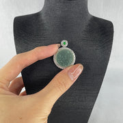 Natural Type A Icy Light Green Jadeite Round Wushipai Pendant in S925 Silver | (6.62g | 20.0 x 10.0mm | Unobstructed Peace & Protection Anchor, Feng Shui Harmony & Executive Calm Pendant) - Huangs Jadeite and Jewelry Pte Ltd