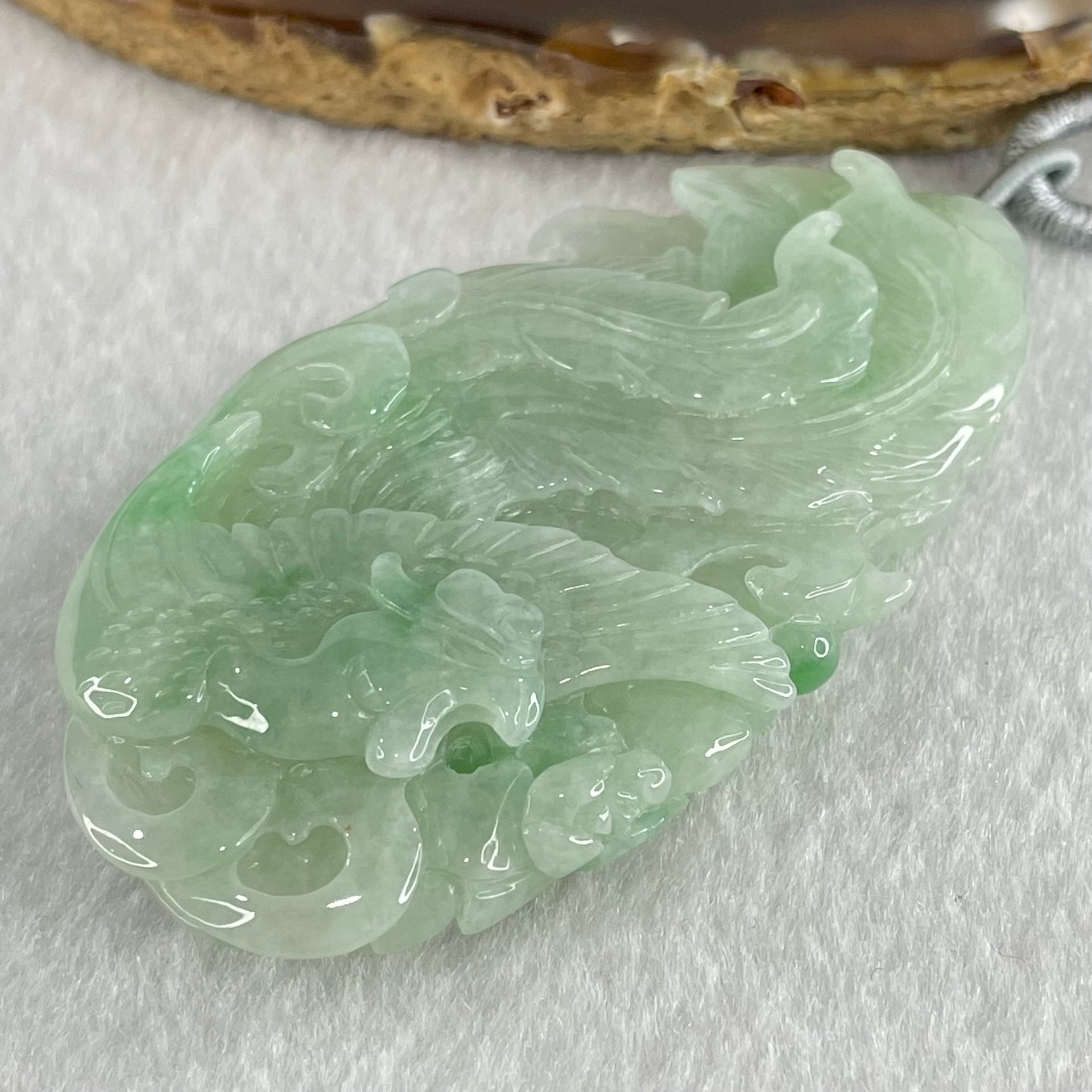 Type A Light Green Lavender with Green Piao Hua Jadeite Double Side Phoenix Pendant 66.18g 72.8 by 39.2 by 13.8mm - Huangs Jadeite and Jewelry Pte Ltd