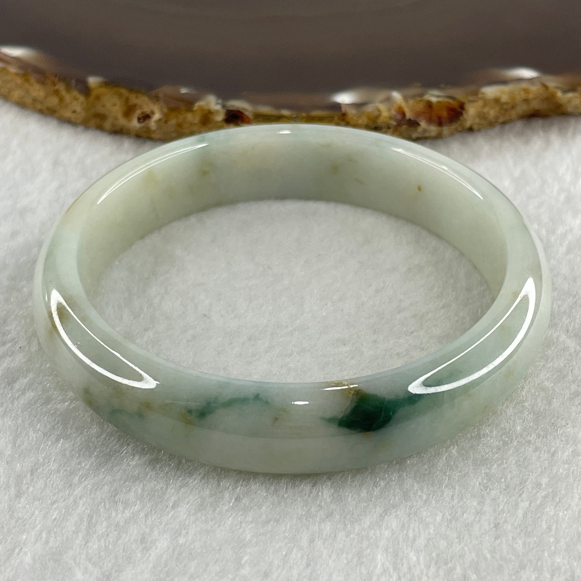 Type A Natural Light Green with Dark Green and Yellow Piao Hua Jadeite Bangle 47.89g Inner Diameter 58.3mm 12.8 by 7.6mm (Very Slight External Line) - Huangs Jadeite and Jewelry Pte Ltd