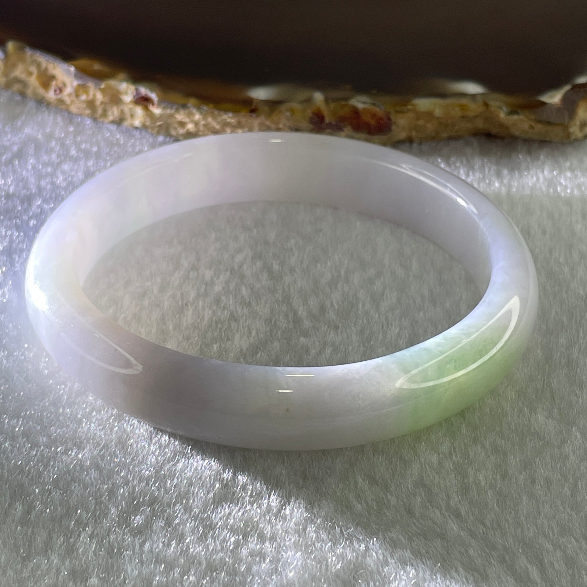 Natural Type A Light Lavender with Green Jadeite Oval Bangle 37.75g Inner Diameter 55.6mm 11.1 by 6.9mm (Close to Perfect) - Huangs Jadeite and Jewelry Pte Ltd
