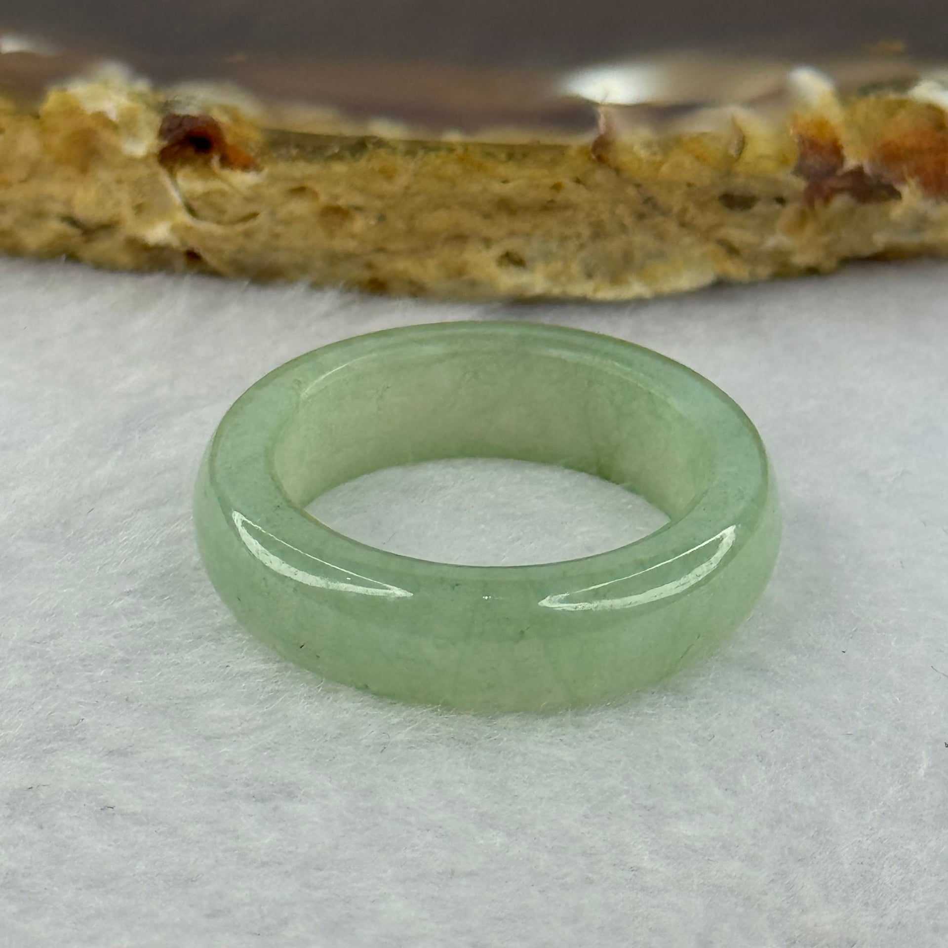 Type A Semi Icy Green Jadeite Ring 3.85g 6.1 by 3.7mm US7.25 HK16 - Huangs Jadeite and Jewelry Pte Ltd