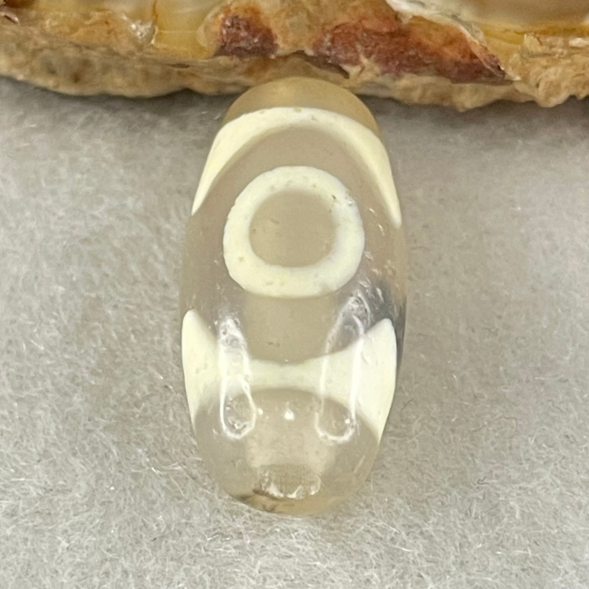 Natural Powerful Tibetan Old Oily Agate 3 Eyes Dzi Bead Heavenly Master (Tian Zhu) 三眼天诛 2.60g 19.9 by 9.6mm - Huangs Jadeite and Jewelry Pte Ltd