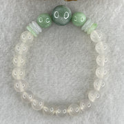 Natural Type A Green Jadeite with White Agate Beads and Donut Bracelet 22.26g 15cm 13.3mm 1Bead - 9.7mm 2 Beads - 8.3mm 17Beads - Huangs Jadeite and Jewelry Pte Ltd