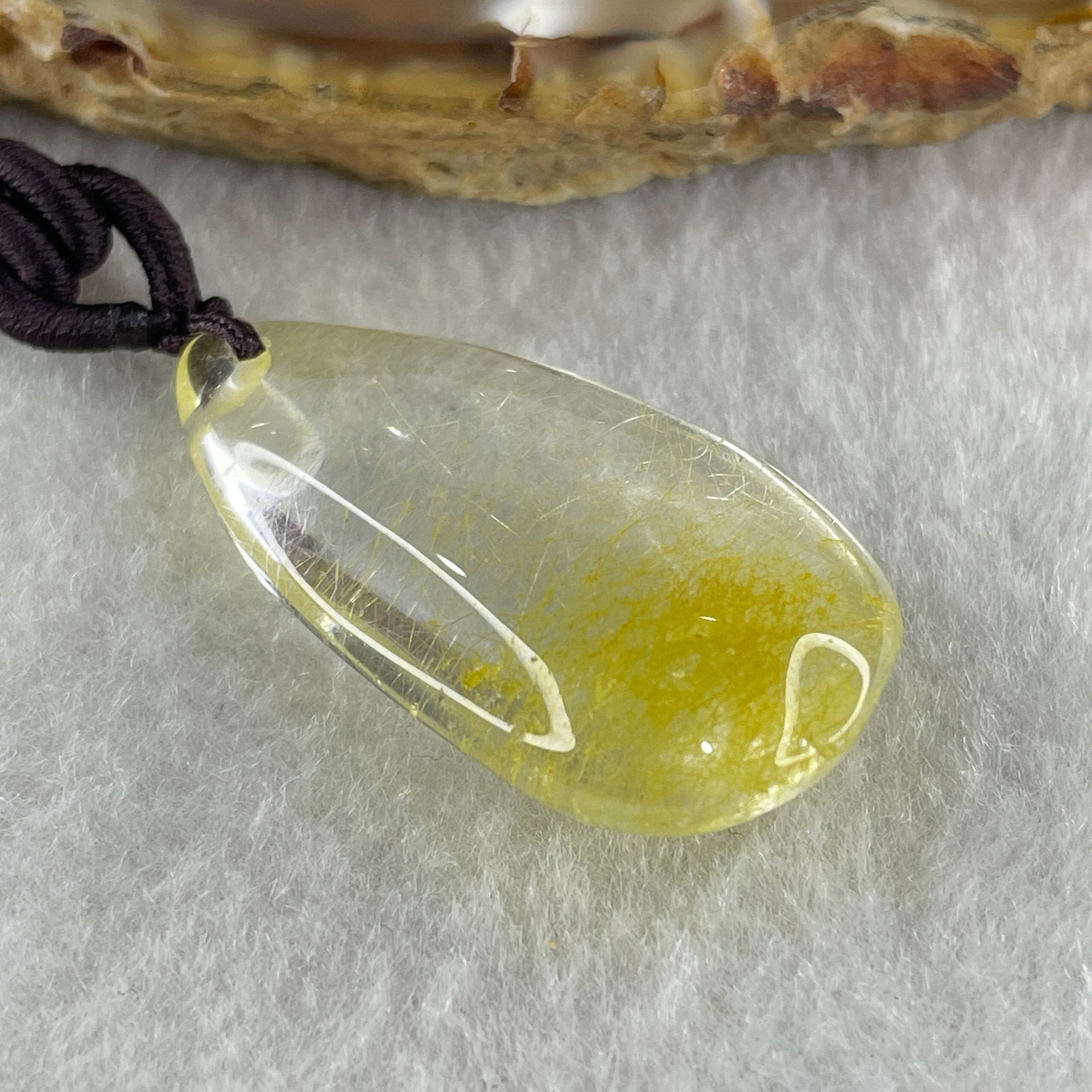 Natural Golden Rutilated Quartz Tear Drop Necklace 11.11g 33.8 by 17.2 by 9.0mm - Huangs Jadeite and Jewelry Pte Ltd