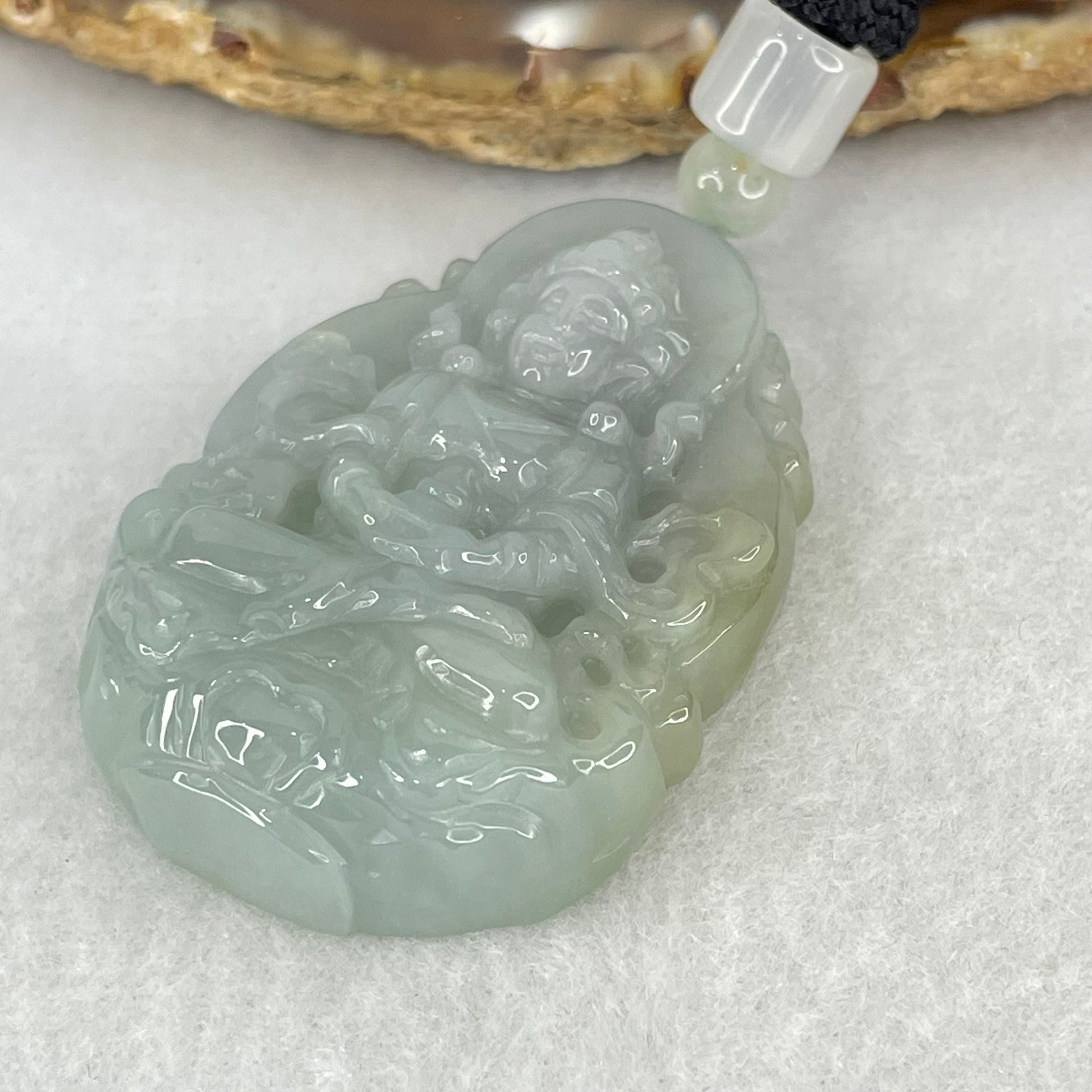 Type A Light Green Lavender Jadeite Guan Yin Tara Pendant 32.80g 45.8 by 32.8 by 11.5mm - Huangs Jadeite and Jewelry Pte Ltd