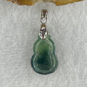 Natural Type A Semi Icy Dark Green Jadeite Calabash Hulu Pendant in Stainless Steel Clasp 1.69g 17.1 by 11.6 by 3.9mm - Huangs Jadeite and Jewelry Pte Ltd