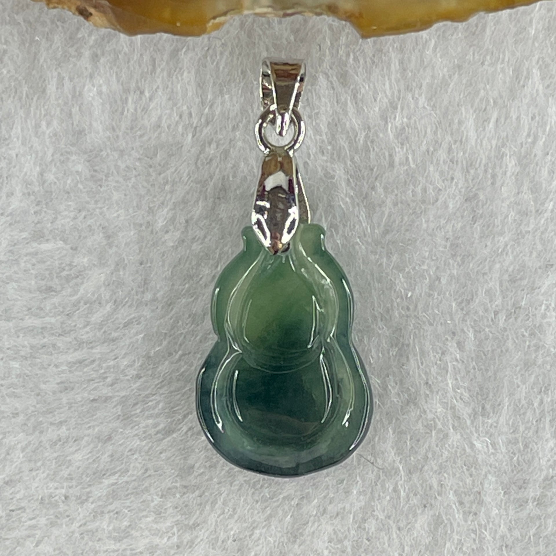 Natural Type A Semi Icy Dark Green Jadeite Calabash Hulu Pendant in Stainless Steel Clasp 1.69g 17.1 by 11.6 by 3.9mm - Huangs Jadeite and Jewelry Pte Ltd