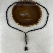 Natural Powerful Tibetan Old Oily Agate 1 Eye with Mountain Dzi Bead with Black Onyx Necklace 37.03g 62cm 38.1 by 11.8mm - Huangs Jadeite and Jewelry Pte Ltd