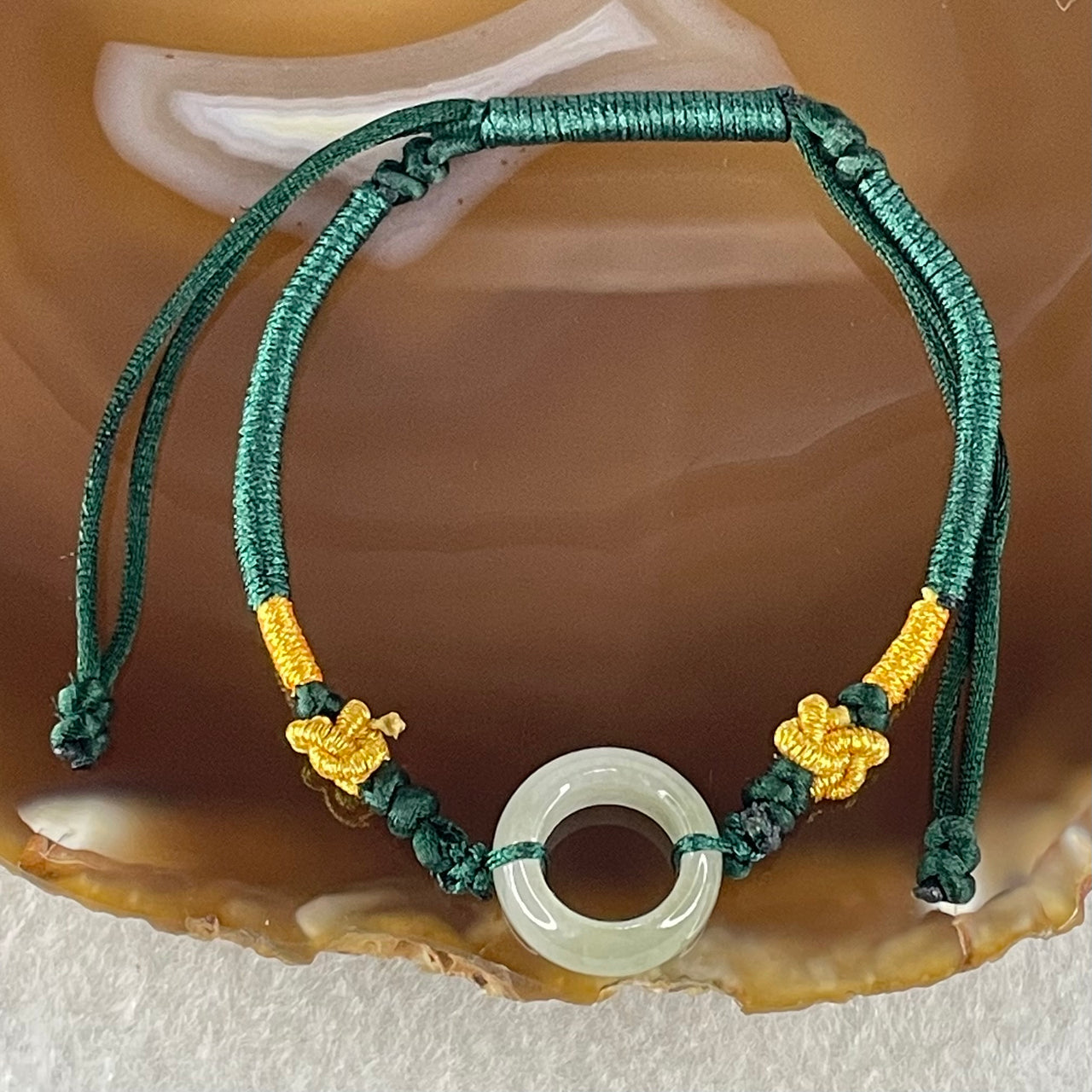 Type A Faint Green Jadeite Ping An Kou String Bracelet 2.98g 15.1 by 6.5mm - Huangs Jadeite and Jewelry Pte Ltd