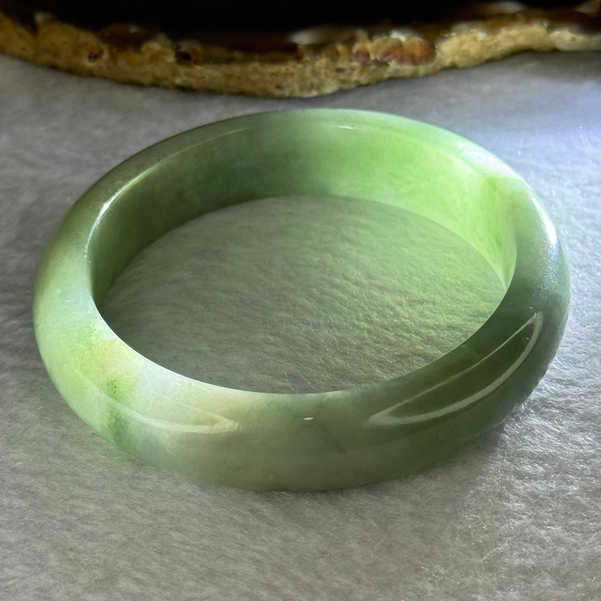 Type A Green with Lavender and Yellow Jadeite Bangle Internal Diameter 55.3mm 59.32g 13.7 by 8.2mm (Very Fine Internal Line) - Huangs Jadeite and Jewelry Pte Ltd