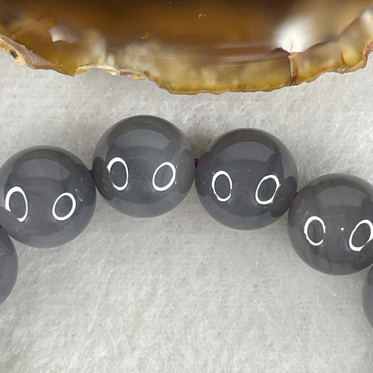 Certified Natural Nephrite Beads Bracelet 41.00g - 11.9mm x 16 Beads - 15cm Length - Purplish Grey Grade A Untreated Nephrite Jade Jewelry