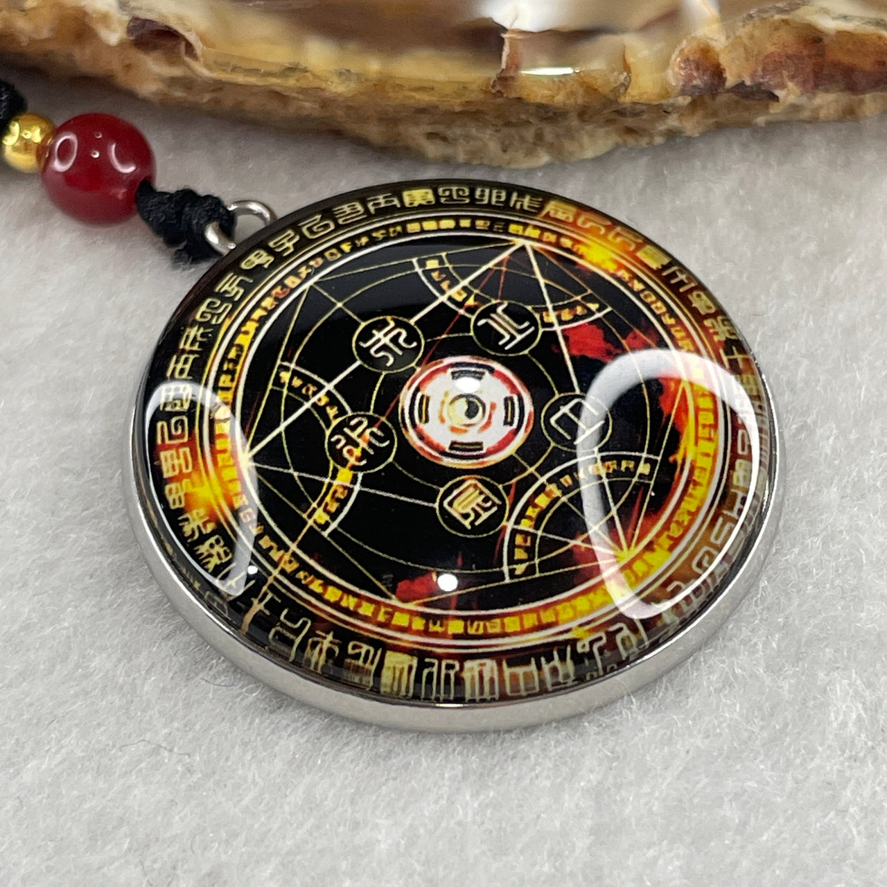 2026 Year of the Fire Horse Consecrated Six-pointed Seven Star Fortune Amulet for Luck Prosperity and Protection in Black string Adjustable Necklace 10.86g 31.7 by 7.3mm