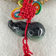 Natural Type A Wuji Black with Green Jadeite Hulu Charm Display | Gourd Health, Wealth Accumulation & Protection Talisman (16.64g | 32.7 x 17.6mm) - Huangs Jadeite and Jewelry Pte Ltd