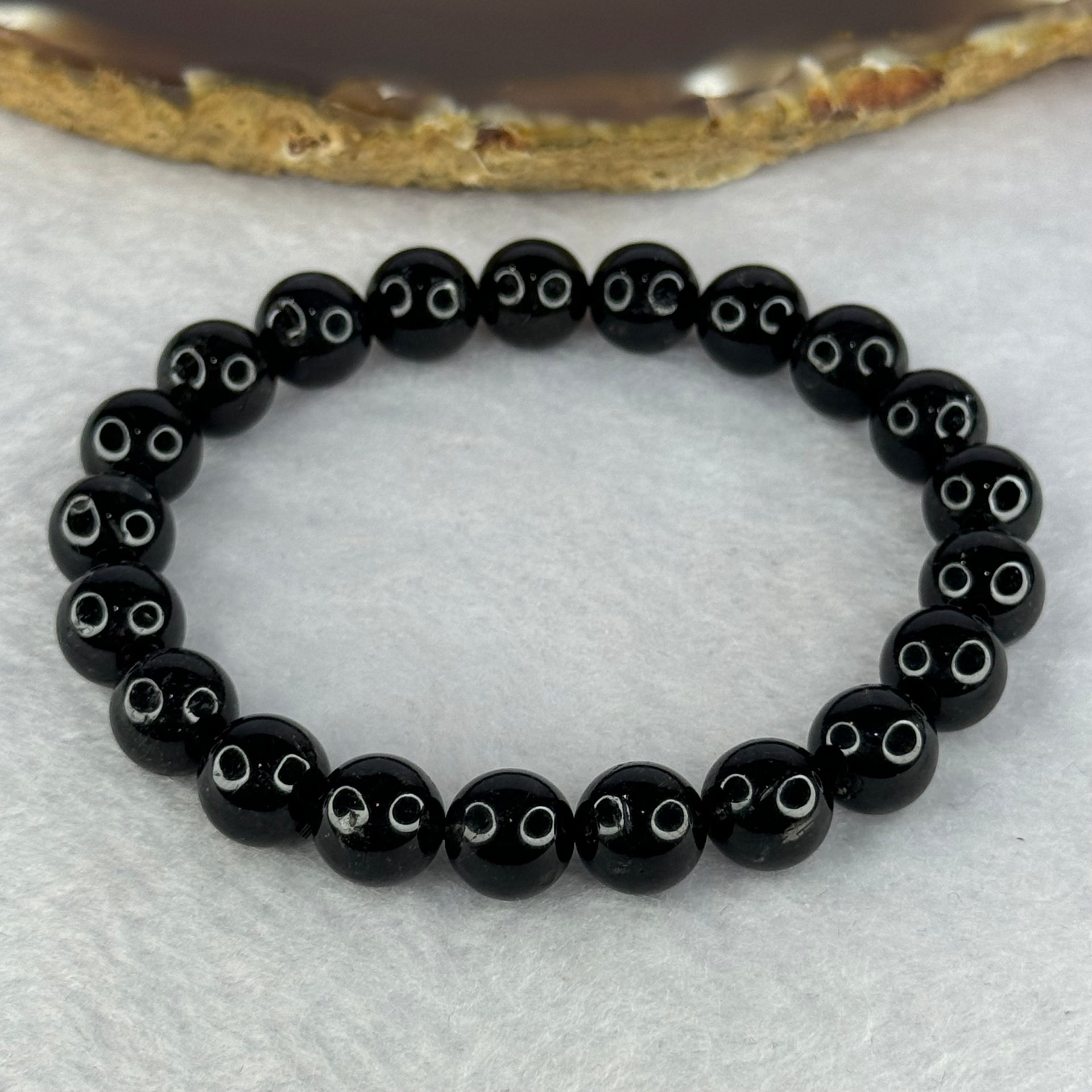 Natural Black Rutilated Quartz Beads Bracelet 天然黑发水晶手链 23.53g 16cm 9.4mm 21 Beads - Huangs Jadeite and Jewelry Pte Ltd