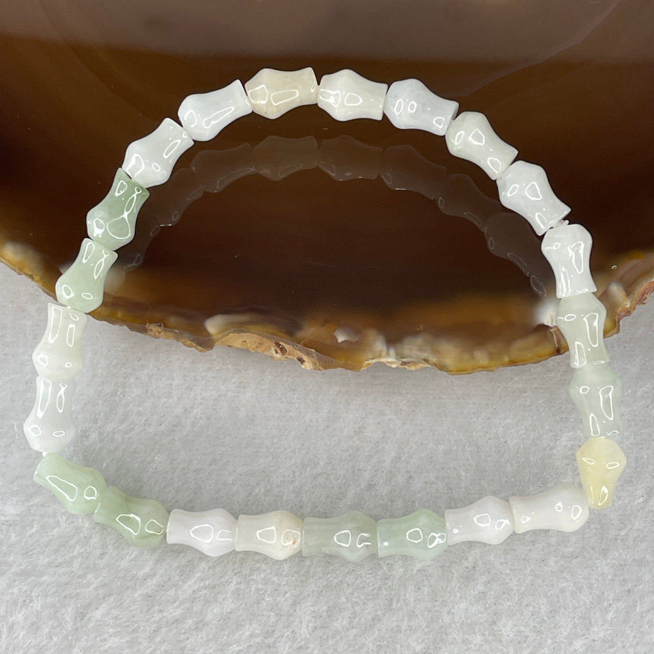 Natural Type A Tricolor Jadeite Bracelet | 18cm 6.3mm Geometric Vase Shape Genuine White Green Yellow Fortune & Peace Strand (11.68g, 23 Pcs)