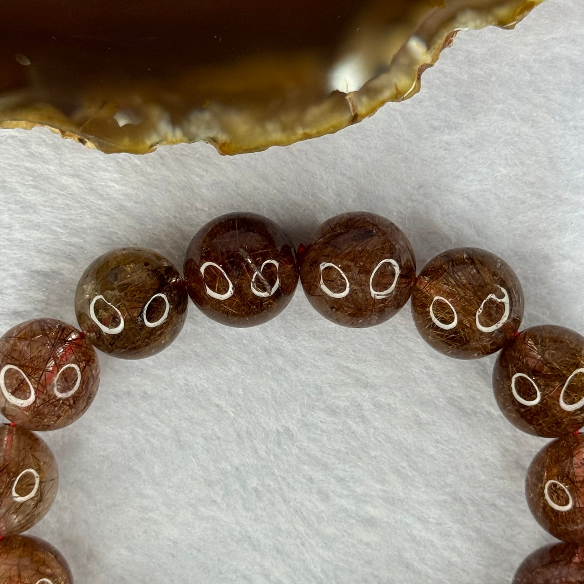 Natural Copper Rutilated Quartz Beads Bracelet 銅髮晶手镯 52.90g 17.5cm 14.mm 15 Beads - Huangs Jadeite and Jewelry Pte Ltd