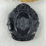 Type A Opaque Black Omphacite Jadeite Good Vs Evil Akasagarbha Bodhissattva Pendant Ox and Tiger Zodiac Guardian 39.80g 50.8 by 43.7 by 11.4mm - Huangs Jadeite and Jewelry Pte Ltd