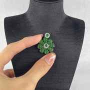 Natural Type A Omphacite Spicy Green Jadeite Hulu Flower Pendant in S925 Silver | (4.87g | 8.0 x 6.2 x 1.5mm x 8 Pcs | Bloom of Fortune & Longevity Anchor, Feng Shui Prosperity & Health Pendant) - Huangs Jadeite and Jewelry Pte Ltd