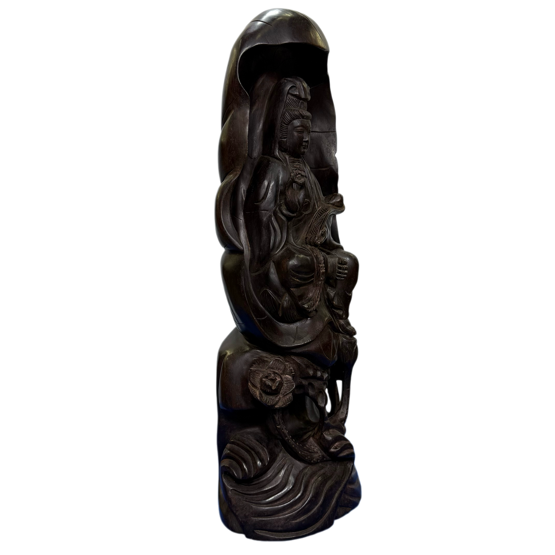 Natural Zitan Wood Guan Yin Display 5,331.6g 183.0 by 120.0 by 488.0mm - Huangs Jadeite and Jewelry Pte Ltd
