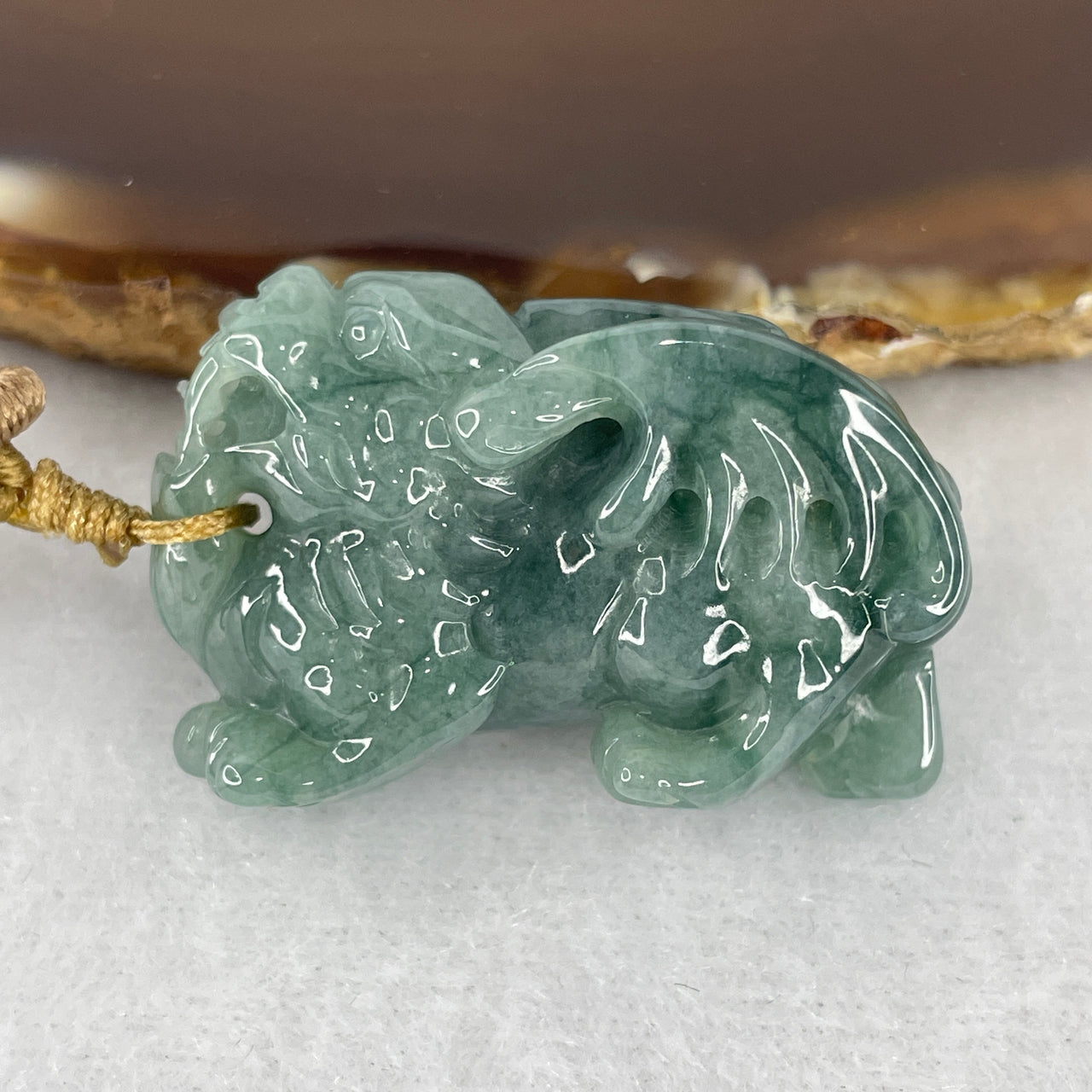 Natural Type A Blueish Green Jadeite Pixiu Pendant | Masterpiece Hand-Carved Myanmar Feicui | Supreme Wealth Manifestation, Asset Protection & Fortune Talisman (21.56g | 36.0x13.6x23.0mm)