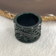 Rare Type A Old Mine Full Spicy Green Jade Jadeite Dragon Ring 17.59g US 14.75 HK 33.5 Inner Diameter 23.7mm Thickness 21.6 by 3.4 - Huangs Jadeite and Jewelry Pte Ltd