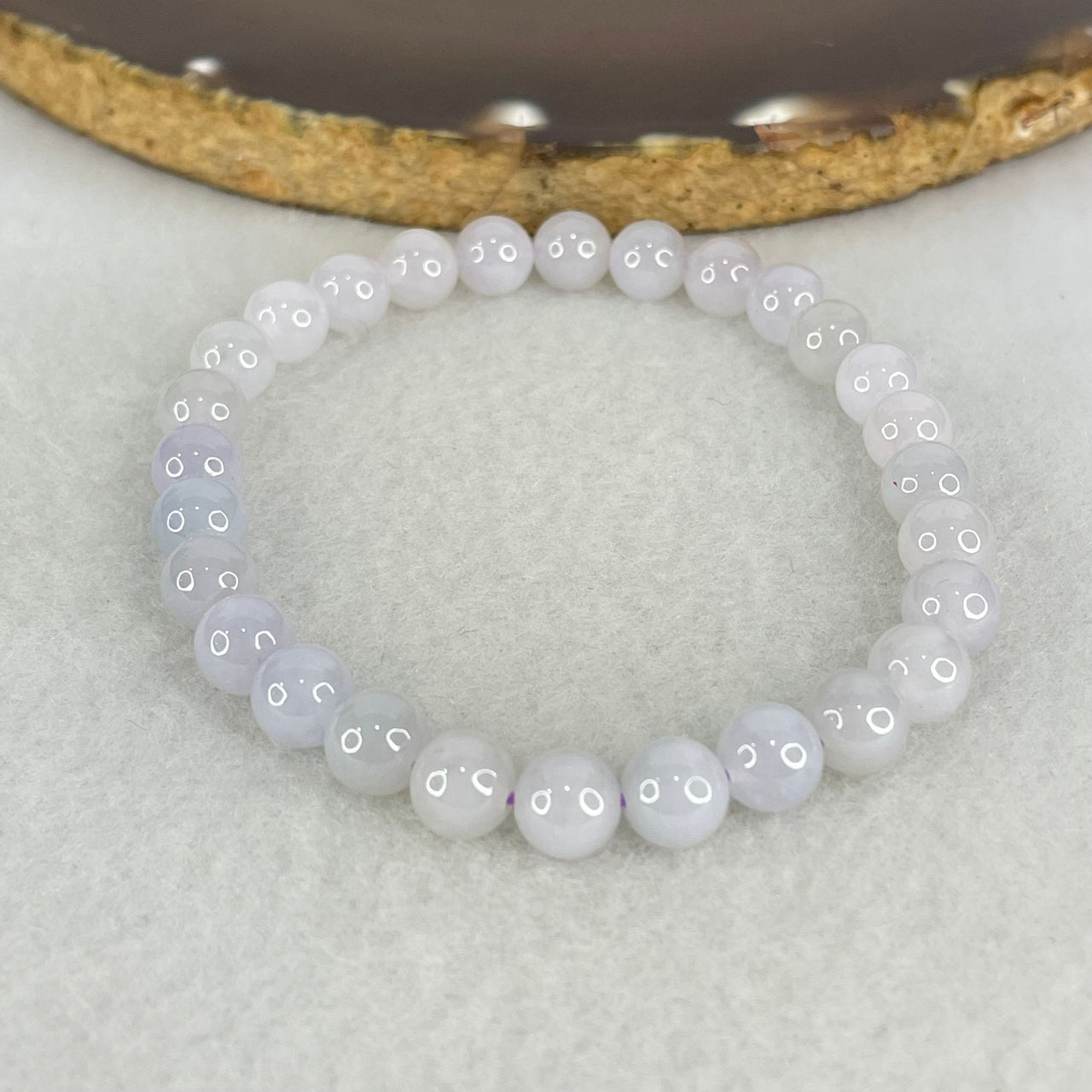 Type A Lavender Jadeite Beads Bracelet 13.74g 15.5cm 6.7mm 28 Beads - Huangs Jadeite and Jewelry Pte Ltd