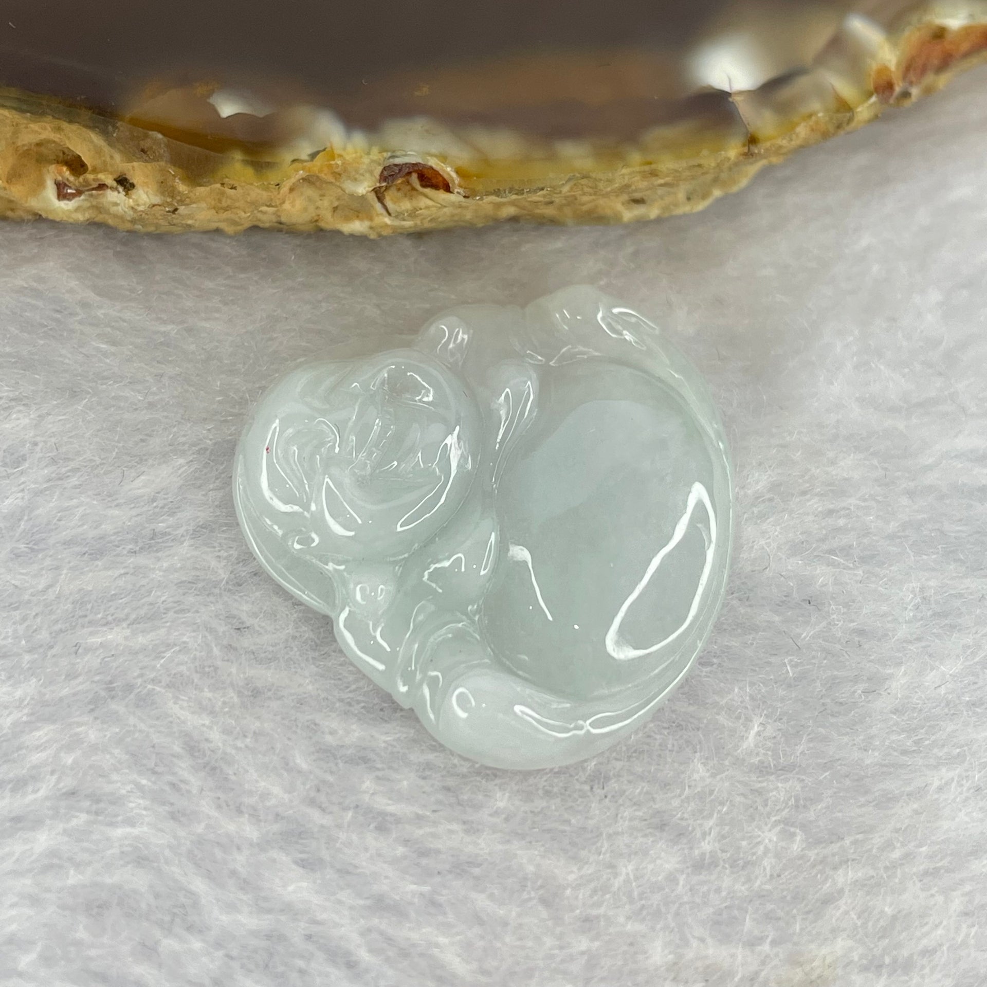 Type A Green Lavender Jadeite Milo Buddha Pendant 4.39g 27.8 by 25.2 by 4.3mm - Huangs Jadeite and Jewelry Pte Ltd
