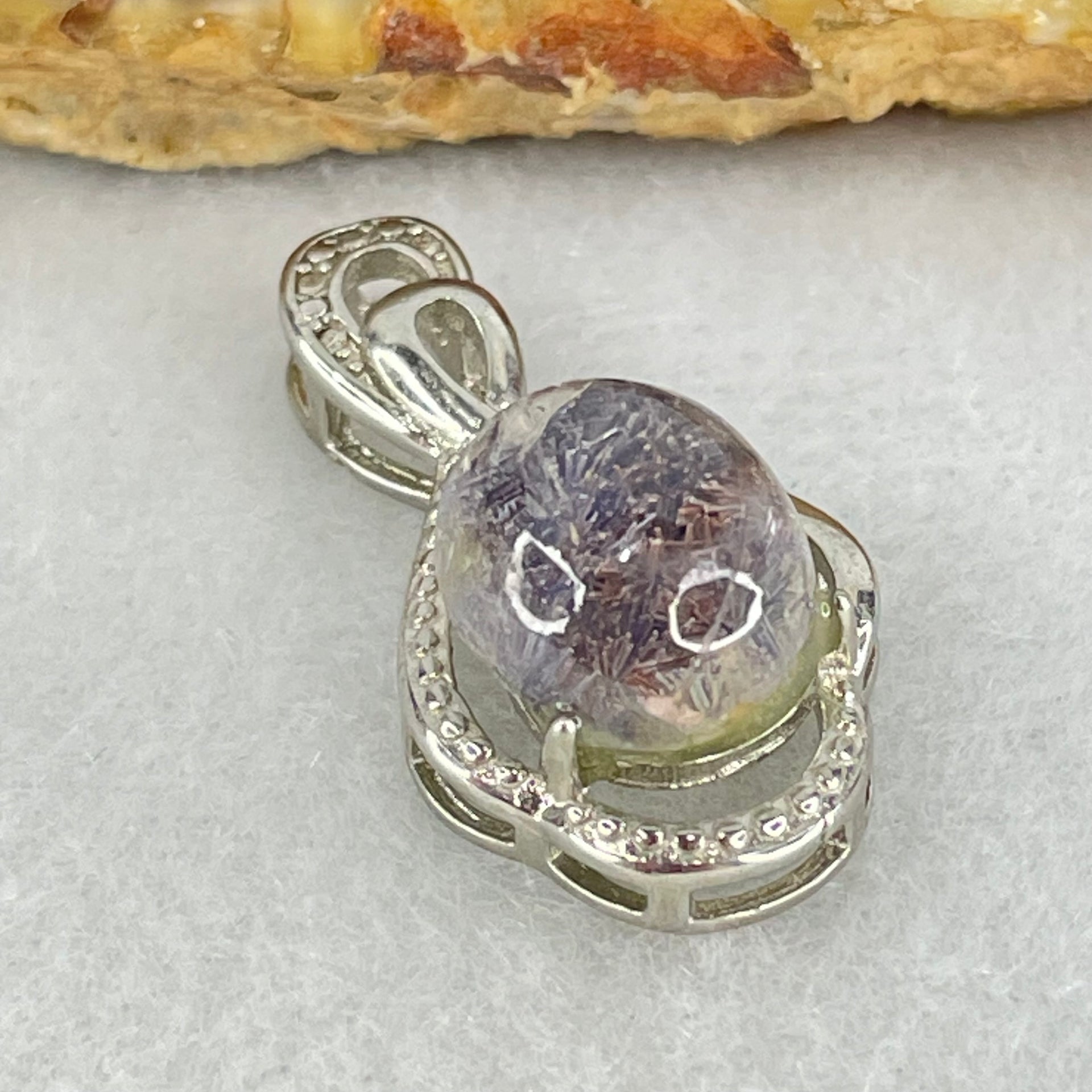 Above Average Grade Rare Natural Blue Dumortierite Rutilated Quartz in S925 Pendant 2.82g 11.1 by 9.7 by 7.0mm - Huangs Jadeite and Jewelry Pte Ltd