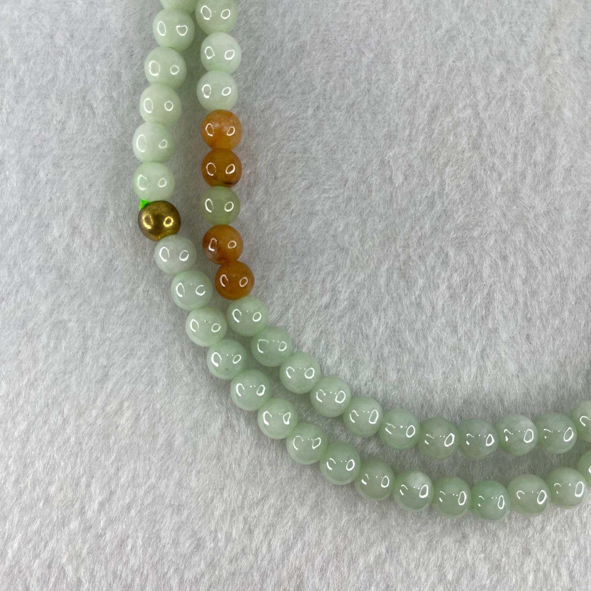Type A Light Apple Green and Yellow Jadeite Beads Necklace 38.75g 64cm 5.8mm 122 Beads - Huangs Jadeite and Jewelry Pte Ltd