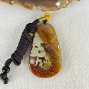 Grand Master Type A Brownish Red with Green Jadeite Cai Shen Ye God of Fortune Pendant 27.91g 53 by 32.7 by 10.5mm - Huangs Jadeite and Jewelry Pte Ltd