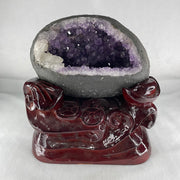 Natural Amethyst Cave with Wooden Stand 4,155.5g 190.0 by 160.0 by 195.0mm - Huangs Jadeite and Jewelry Pte Ltd
