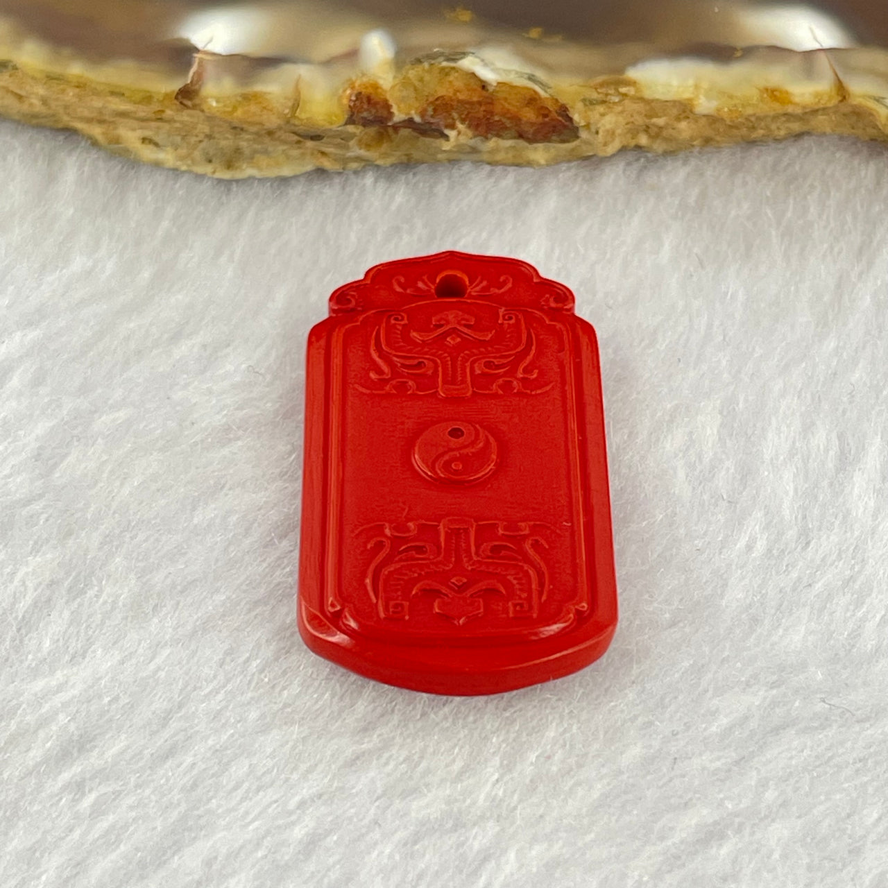 Natural Red Cinnabar Charm 5.23g 29.5 by 16.3 by 4.8mm - Huangs Jadeite and Jewelry Pte Ltd