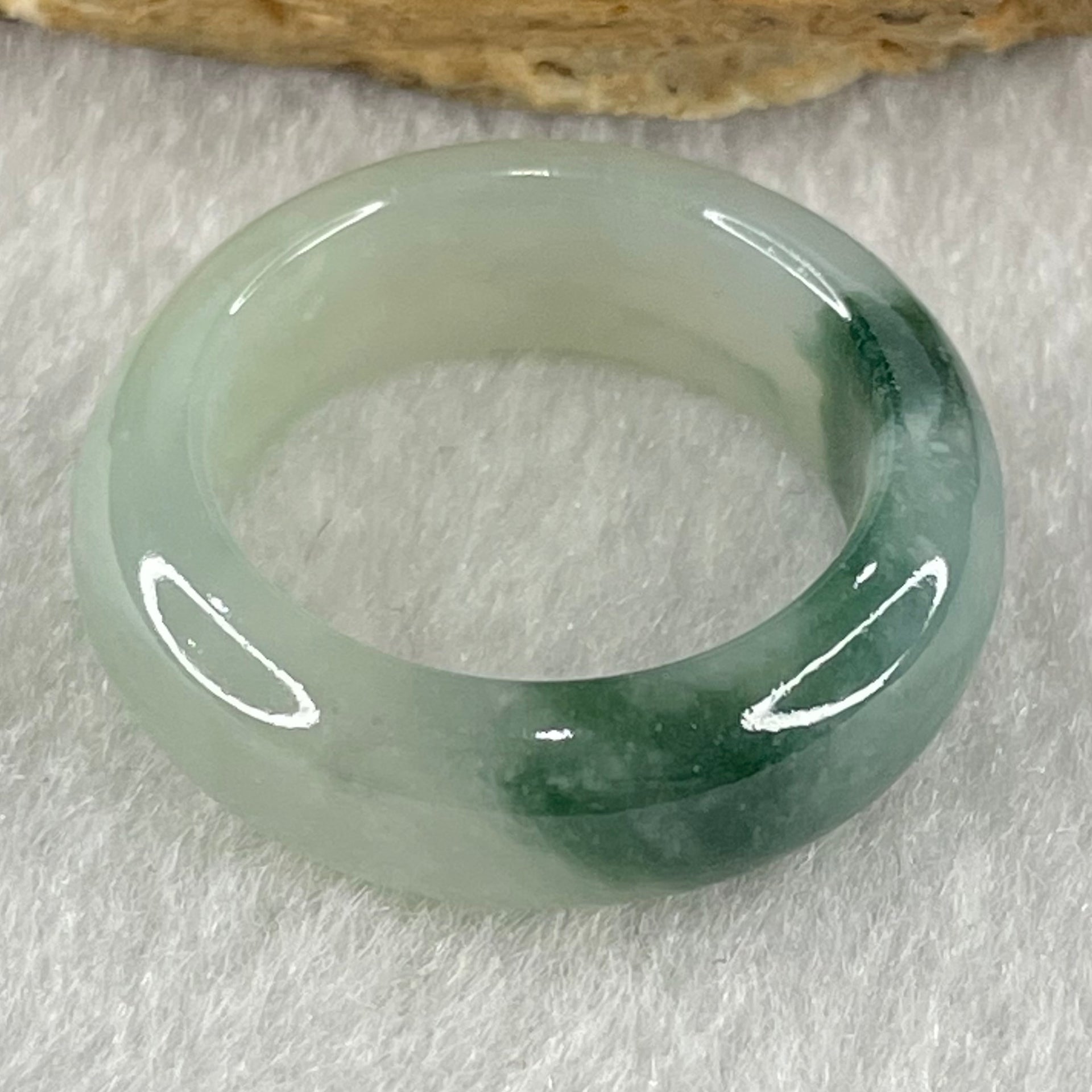Type A Light Blueish Green and Dark Blueish Green Patches Jadeite Ring 5.06g 7.4 by 4.1mm US7.3 HK16 (Very Slight Internal Lines) - Huangs Jadeite and Jewelry Pte Ltd