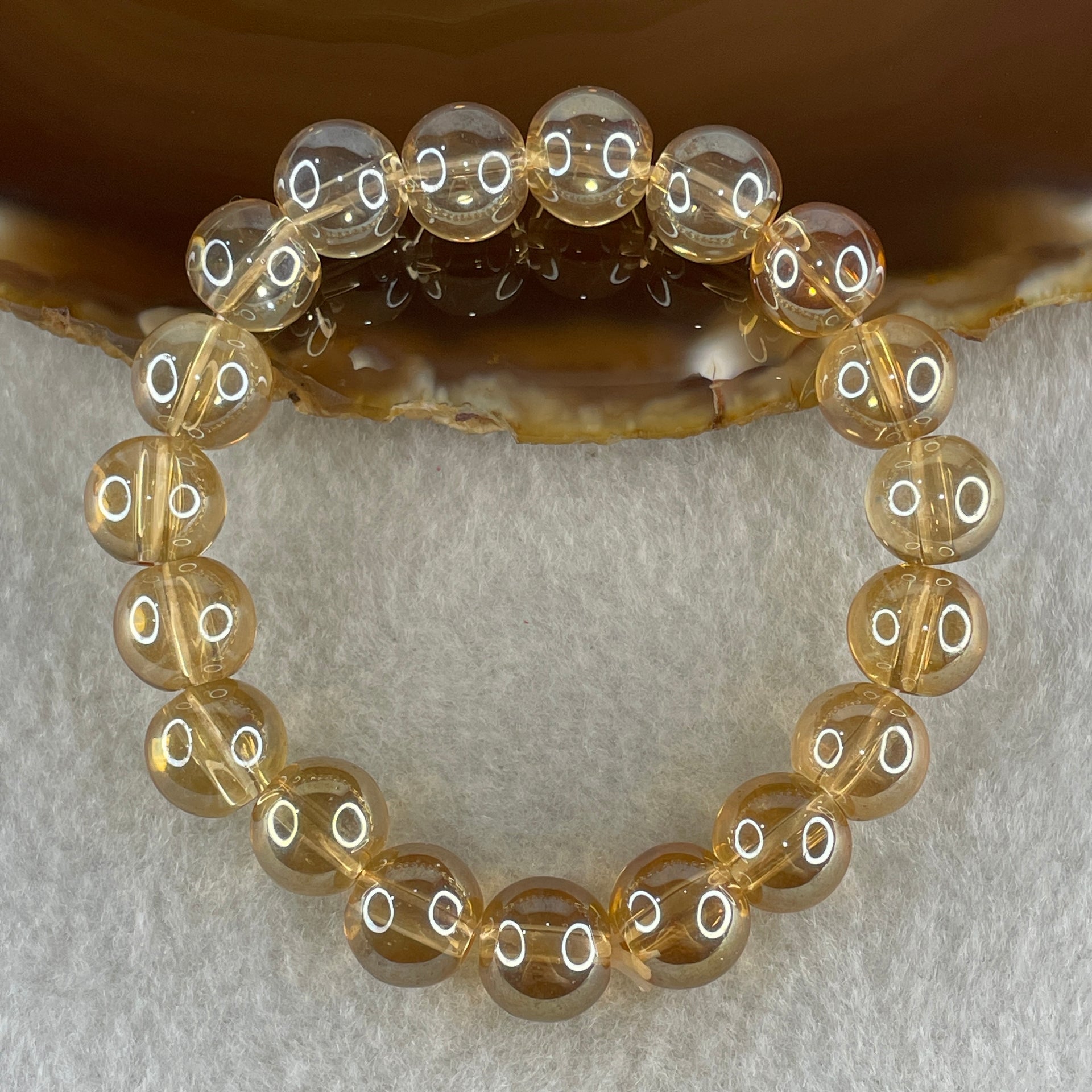 Man Made Clear Yellow Beads Bracelet 23.88g 13.5cm 10.2mm 19Beads - Huangs Jadeite and Jewelry Pte Ltd