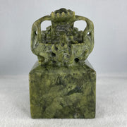 Natural Green Serpentine Dragon Seal Display 2,301.4g 92.5 by 91.5 by 145.0mm - Huangs Jadeite and Jewelry Pte Ltd
