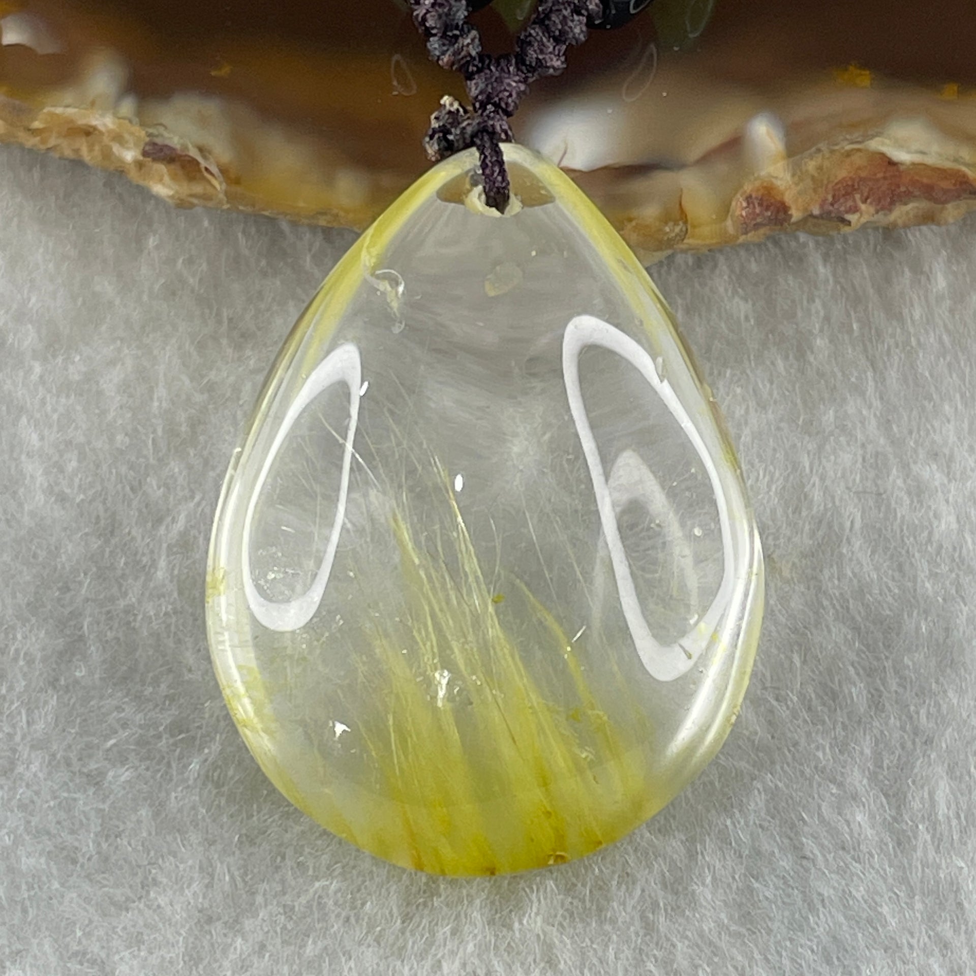 Natural Golden Rutilated Quartz Tear Drop Necklace 19.61g 32.5 by 24.7 by 11.8mm - Huangs Jadeite and Jewelry Pte Ltd