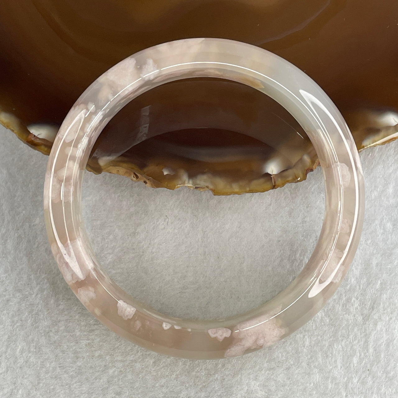 Natural Faint Pink Flower Agate Bangle 57.41g Internal Diameter 60.2mm 15.6 by 9.4mm (Perfect) - Huangs Jadeite and Jewelry Pte Ltd
