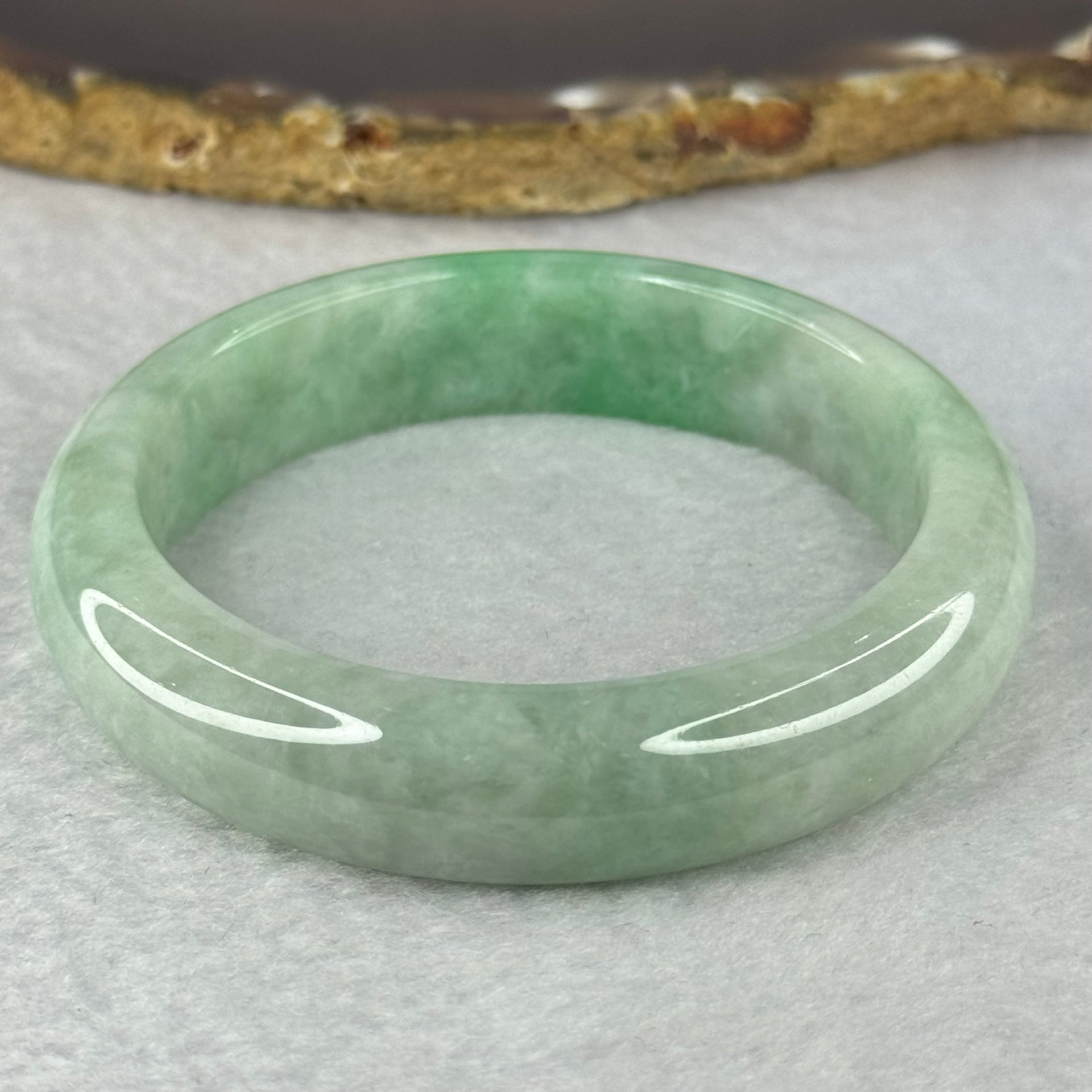 Type A Green with Apple Green Patches Jadeite Bangle 56.91g Inner Diameter 54.8mm 13.6 by 8.3mm (Slight Internal Lines) - Huangs Jadeite and Jewelry Pte Ltd