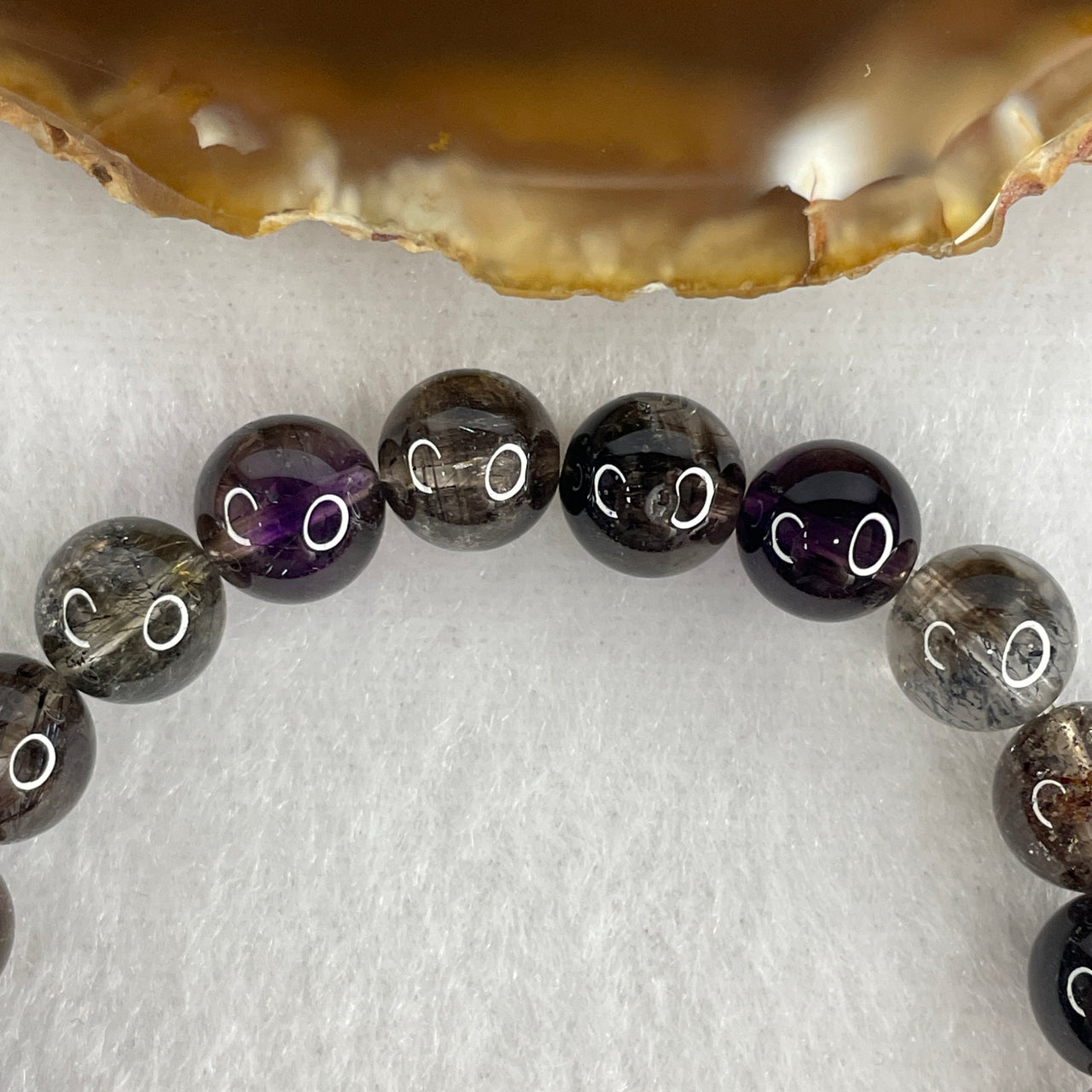 Certified Very Good Grade Natural Fully Transparent Black Super 7 Crystal Bead Bracelet | 8.8mm Black Super 7  (19.76g | 15.5cm Wrist Sizing | 22 Beads)