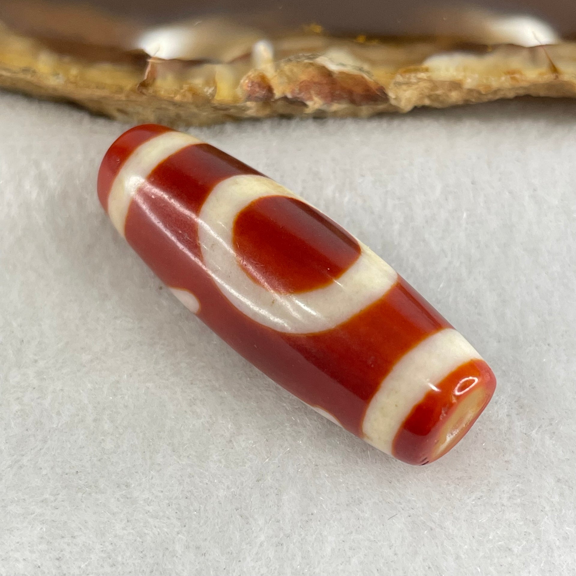 Natural Powerful Tibetan Old Oily Red White Agate One Eye Gold Metal Element Dzi Bead Heavenly Master (Tian Zhu) 一眼金天珠 10.47g 38.2 by 13.4mm - Huangs Jadeite and Jewelry Pte Ltd