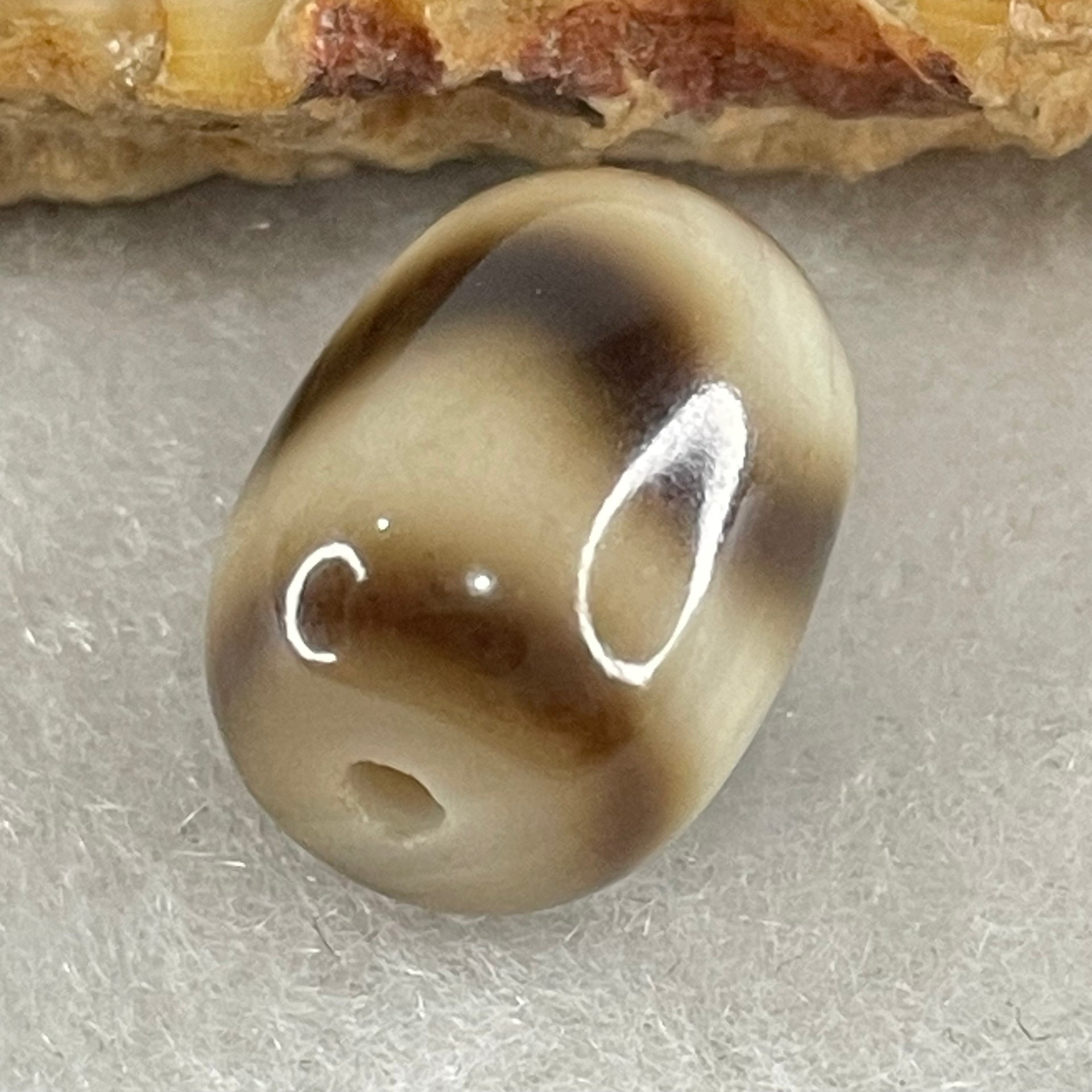 Natural Powerful Tibetan Old Oily Agate Tiger Tooth Daluo Dzi Bead Heavenly Master (Tian Zhu) 2.43g 13.7 by 10.6mm - Huangs Jadeite and Jewelry Pte Ltd