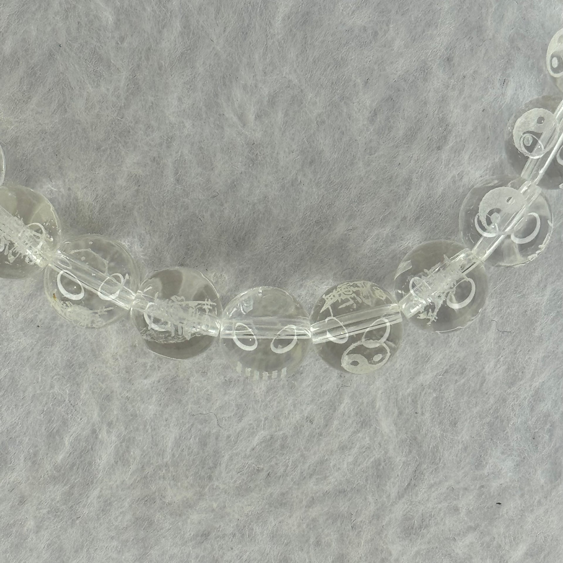 Natural Clear Quartz Beads with Inscription Bracelet 17.94g 15.5cm 8.4mm 23 Beads - Huangs Jadeite and Jewelry Pte Ltd
