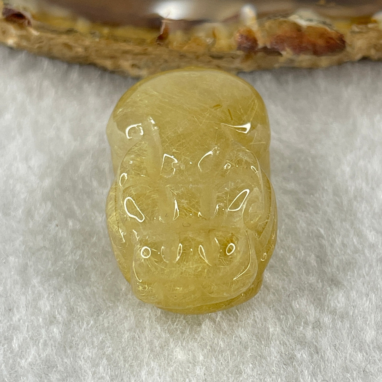 Natural Golden Rutilated Quartz Pixiu Charm 13.79g 33.3 by 17.9 by 14.6mm - Huangs Jadeite and Jewelry Pte Ltd