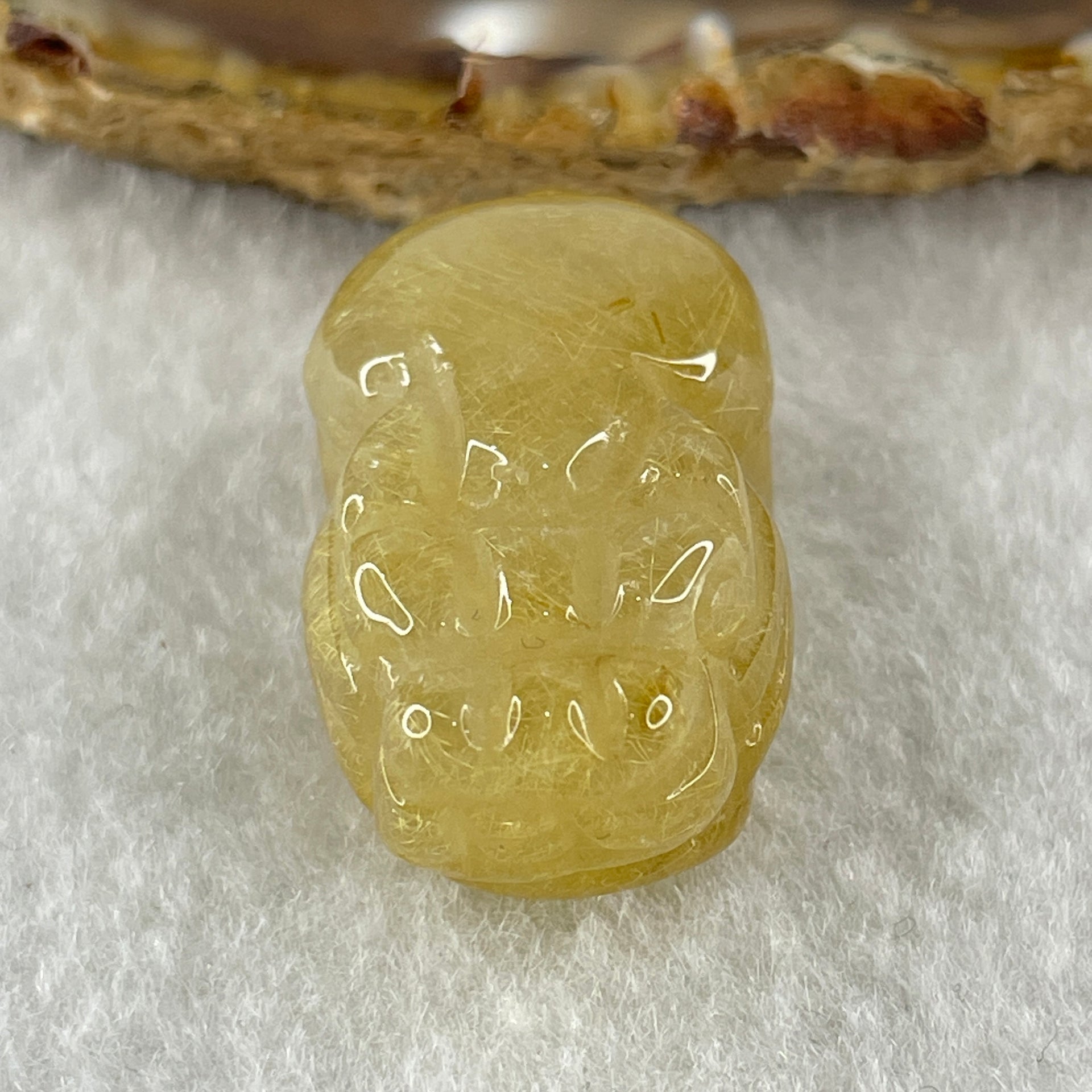 Natural Golden Rutilated Quartz Pixiu Charm 13.79g 33.3 by 17.9 by 14.6mm - Huangs Jadeite and Jewelry Pte Ltd