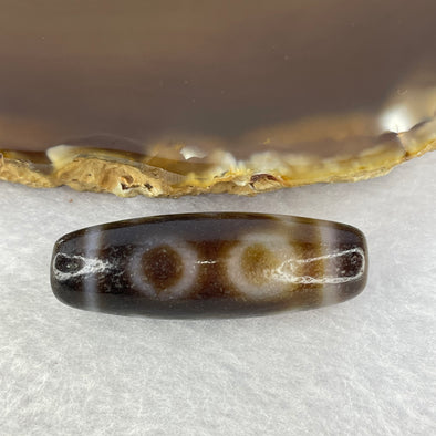 Natural Powerful Tibetan Old Oily Agate 3 Eyes Dzi Bead Heavenly Master (Tian Zhu) 三眼天诛 9.45g 37.5 by 13.0 mm - Huangs Jadeite and Jewelry Pte Ltd