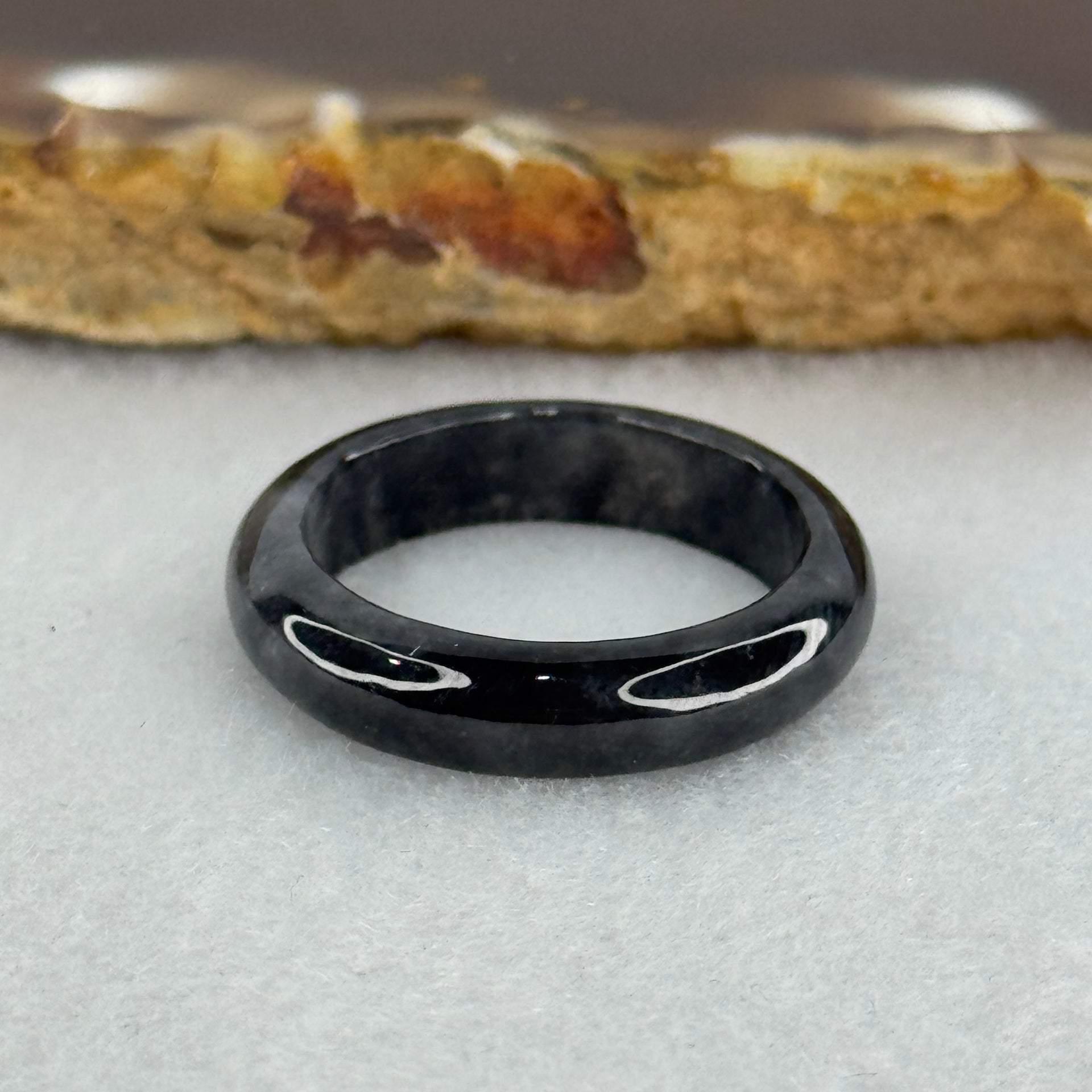 Type A Icy Wuji Black Grey Jadeite Ring 2.22g 4.7 by 3.1mm US6.7 HK14.5 (Very Slight Internal Lines) - Huangs Jadeite and Jewelry Pte Ltd